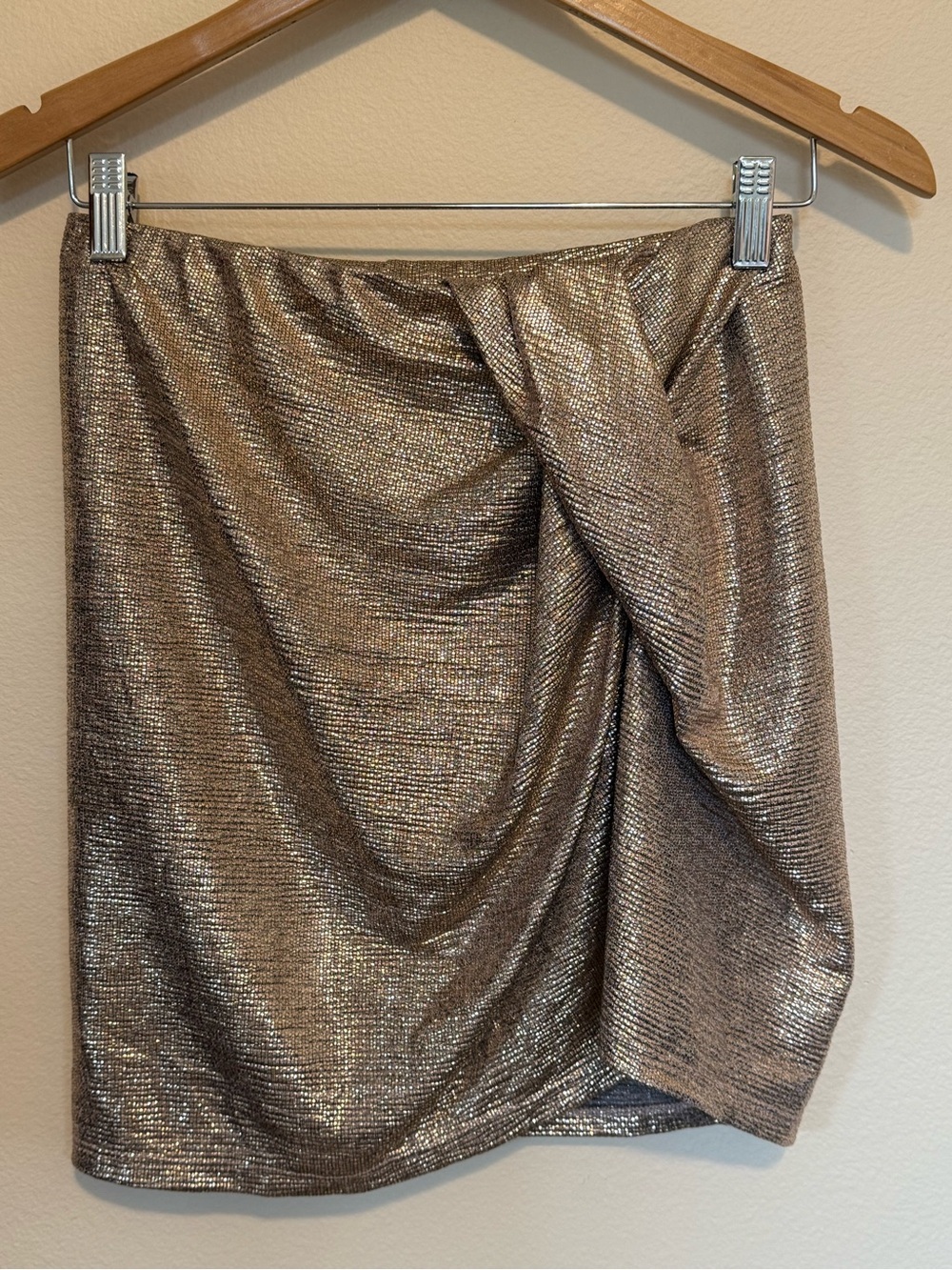 NWT Anthropologie Self Contrast Metallic Bronze Draped Mini Skirt size small
